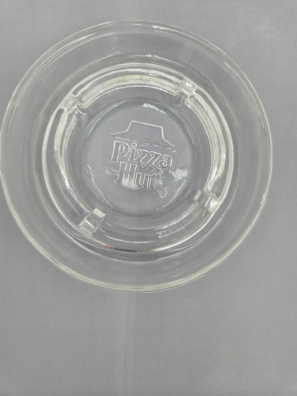 Vintage Pizza Hut Clear Glass Ashtray 5 Inch Round Logo Restaurant